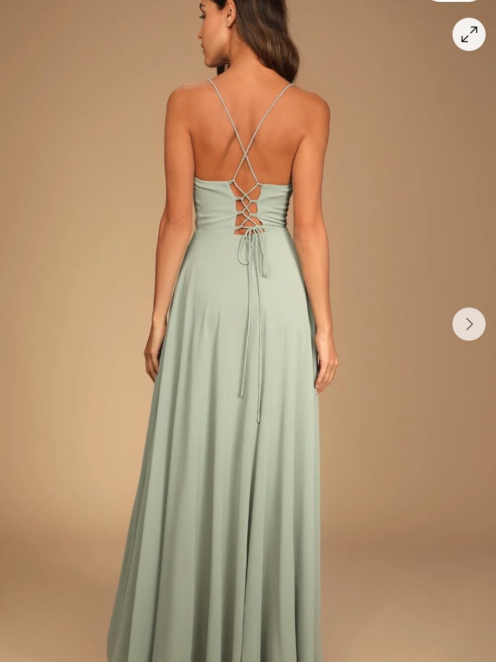 Lulus Romantically Speaking Sage Green Cowl Neck Lace-Up Maxi Dress NWT Size M - Picture 4 of 4